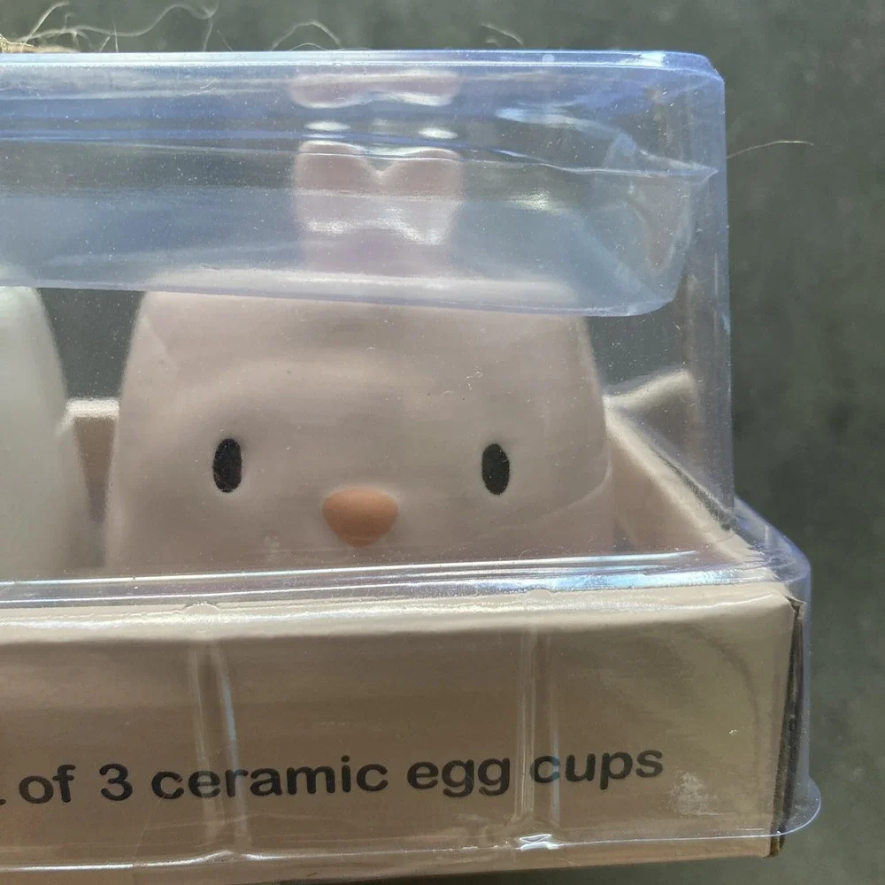 Woolly Heads By Magenta‎ Set Of 3 Ceramic Egg Cups. Pink And White.